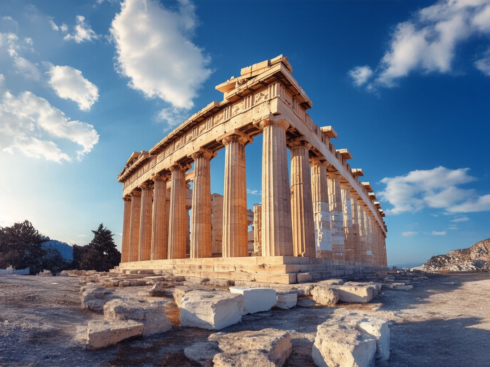 Perspective view of Posidon's Temple, in Sounio. Midday colours, exquisite view.